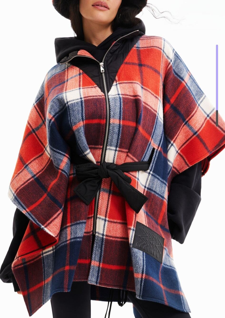Desigual Plaid Patchwork Zip Poncho Cape Tartan Aesthetic